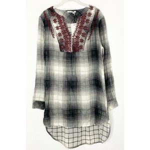 Anthropologie Floreat Embroidered Flannel Tunic